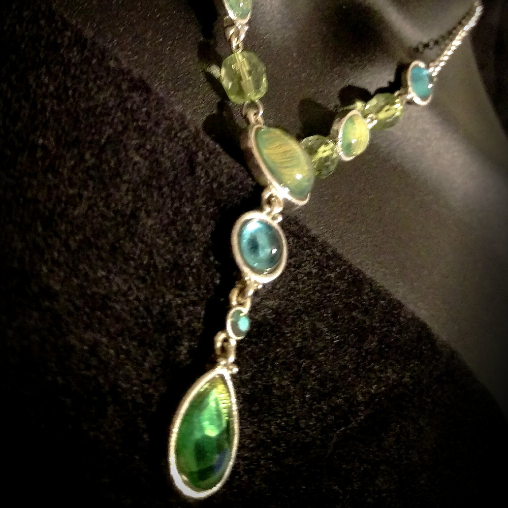 Green and blue drop Y shaped necklace